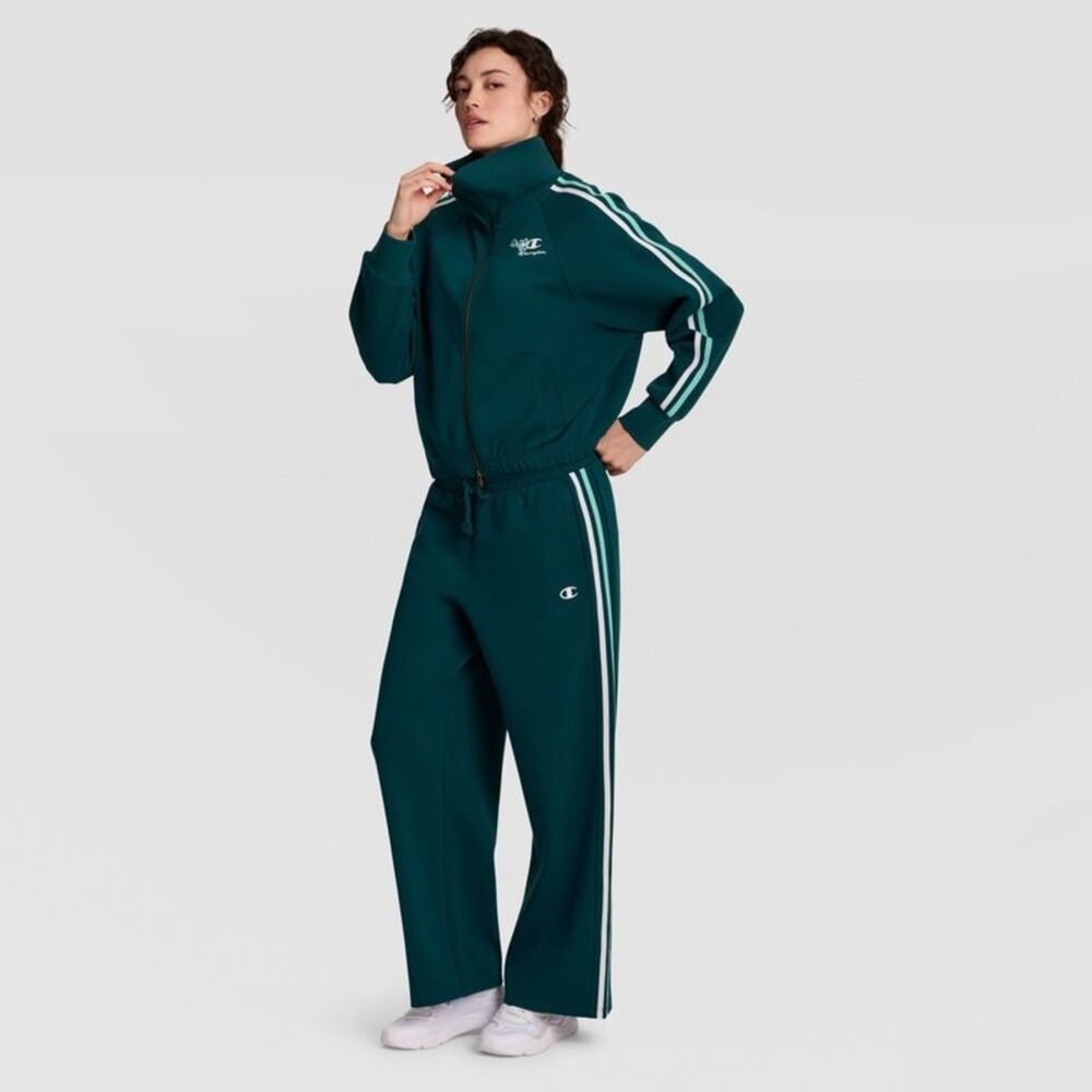 Champion Women's Cropped Cloud Pique Zip-Up - Deep Teal L